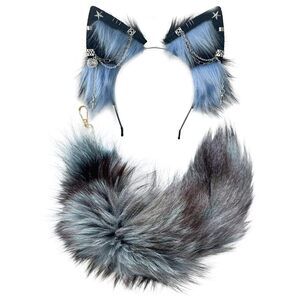 4117 Cat Fox Wolf Ears And Tail Set - Plush Cosplay Clips